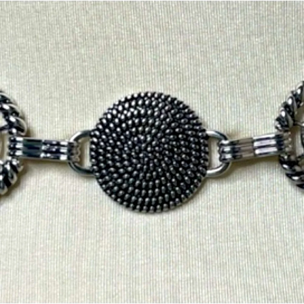 Vintage Silver Chain Link Belt Studded Ornate Filigree Boho Western Festival